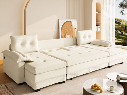 U-Shaped Sleeper Sofa With Pull Out Bed, Removable Armrests & USB Ports For Living Room