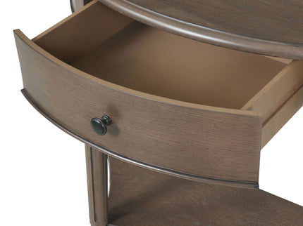 Half Moon Console Table With Drawer & Shelf For Living Room - Walnut