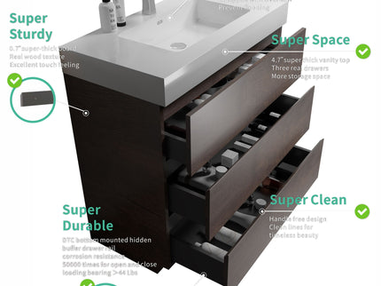 Alice - Bathroom Vanity With Large Storage Freestanding Bathroom Vanity, Sink For Modern Bathroom, One-Piece Sink Basin Without Drain And Faucet