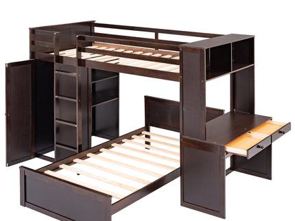 Loft Bed With A Stand Alone Bed, Shelves, Desk, And Wardrobe