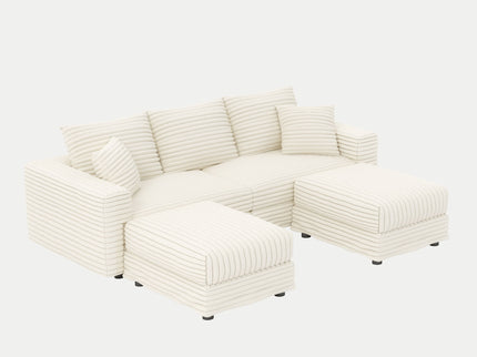 Deep Seat Convertible Sofa With Soft Pillows And Ottomans