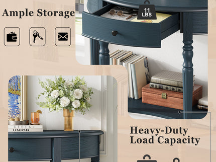 Half Moon Console Table With Drawer & Shelf