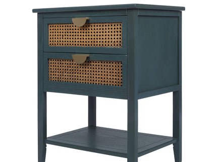 2 Drawer Side Table, Natural Rattan