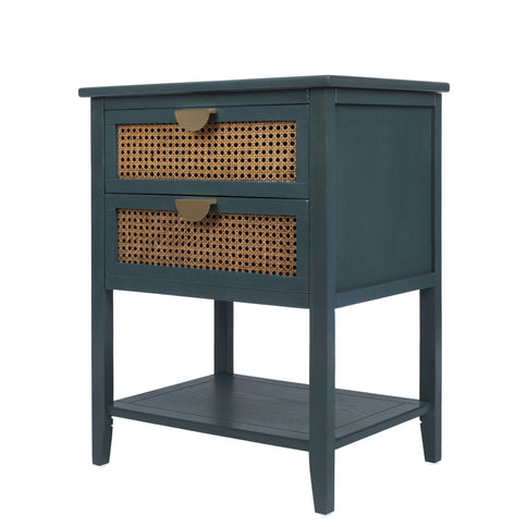 2 Drawer Side Table, Natural Rattan