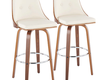 Gianna - Mid Century Modern Fixed Height Barstool With Swivel With Round Footrest (Set of 2)