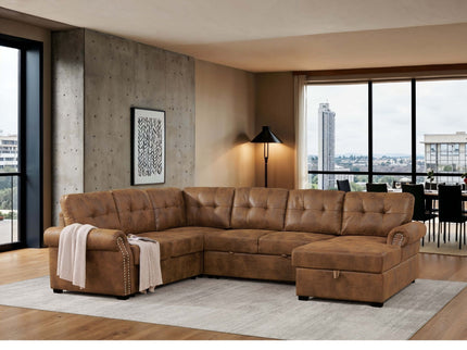 Arm Sectional And Pull Out Bed - Brown