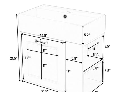 Modern Wall Mounted Bathroom Vanity With Sink, Soft Close Drawer, Adjustable Shelf, Toilet Paper Holder
