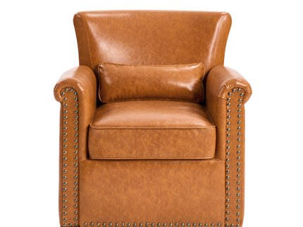 Swivel Accent Chair With Rolled Arm, Sewn Pillow Back, Nailhead Trim For Living Room
