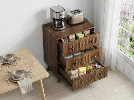3 Drawer Dresser, Storage Cabinet With Vertical Grooves For Bedroom - Walnut