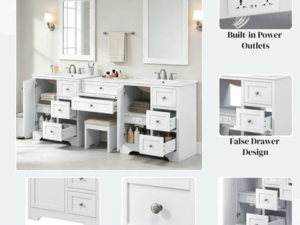 Double Sink Bathroom Vanity With Countertop, 2 Ceramic Sinks, 6 Drawers, Soft Close Design
