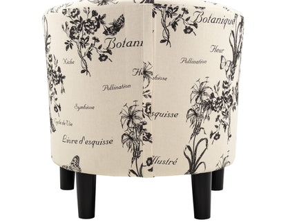 Accent Chair With Matching Ottoman Upholstered Round Backrest, Seating Set - Off White / White