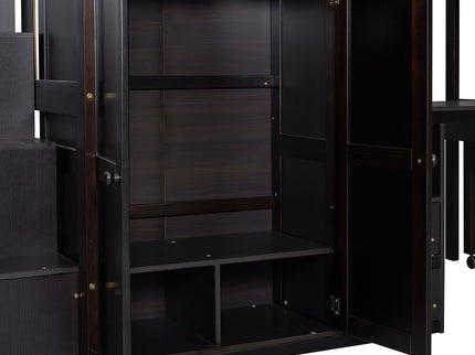 Loft Bed With Stairs, Bookshelf, Drawers, Desk & Wardrobe, Space Saving Multifunctional Furniture