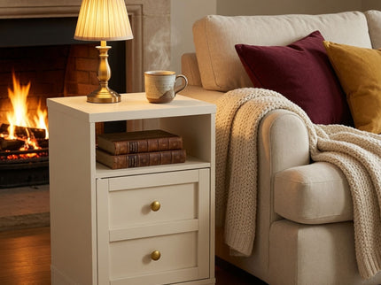 Nightstand With Door & Shelf, 2 Drawer Side Table