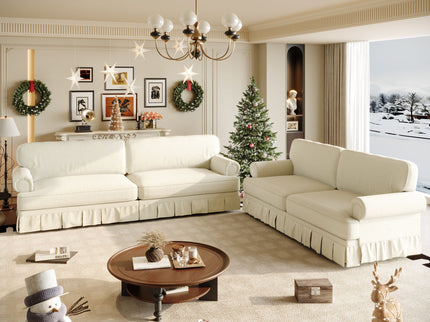 Luxuriously Comfortable Cloud Couch Sofa With Elegant Rolled Arms & Pleated Skirt Design