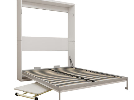 Queen Size Wall Mounted Murphy Bed With Manual Height Adjustable Desk, Cabinet & Frame & Computer Desk - White