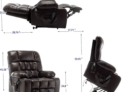 Lift Chair With Heat & Massage, 2 Pockets, 2 Cup Holders, Dual Remote - Wine Red