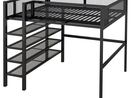 Loft Bed With 4 Tier Shelves And Storage
