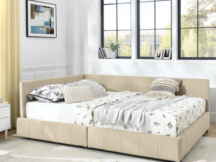 Mid-Century Storage Upholstered Tufted Bed Frame With Backrest And Armrests