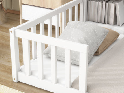Floor Bed With Bedside Bookcase, Shelves, Guardrails