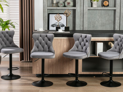 Swivel Barstools Adjusatble Seat Height, Modern Upholstered Bar Stools With Backs Comfortable Tufted For Home Pub And Kitchen Island (Set of 2)