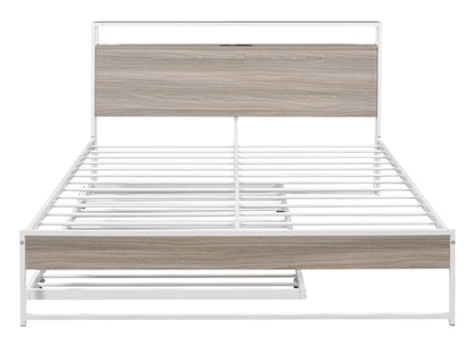 Platform Bed Frame With Trundle, USB Ports And Slat Support, No Box Spring Needed