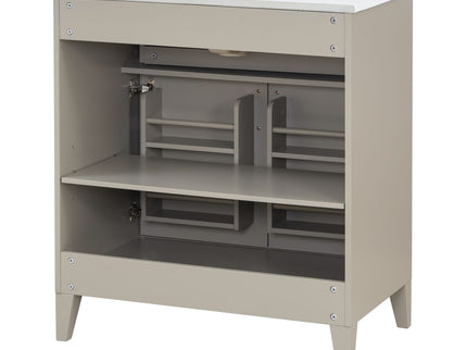 30" Bathroom Vanity With Sink Top, Soft Close Double Doors & Tip Out Drawer, Adjustable Interior Shelf, Door Mounted Organizers - Beige