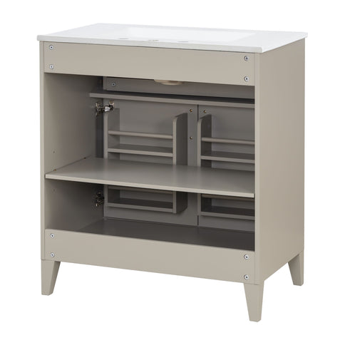 30" Bathroom Vanity With Sink Top, Soft Close Double Doors & Tip Out Drawer, Adjustable Interior Shelf, Door Mounted Organizers - Beige