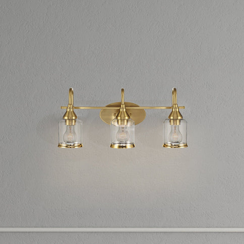 3 Lights Brush Vanity Light - Clear / Gold
