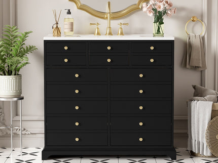 Retro Bathroom Vanity With Sink, Storage Cabinet, Freestanding With 2 Drawers & Soft-Closing Doors