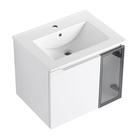 Wall Mounted Bathroom Vanity With Sink, Soft Close Doors, Cabinet & Half Door