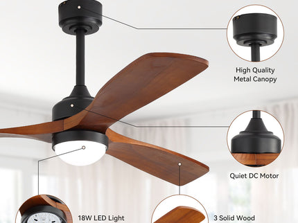 52" Ceiling Fan With Dimmable LED Light, 6 Speed DC Motor, 3 Blades