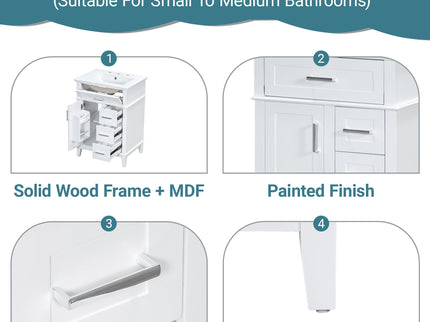 Modern Bathroom Vanity With Sink, Flip Drawer & 3 Drawers, Soft Close Hinges, Adjustable Shelf