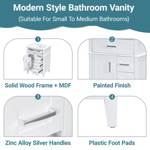 Modern Bathroom Vanity With Sink, Flip Drawer & 3 Drawers, Soft Close Hinges, Adjustable Shelf