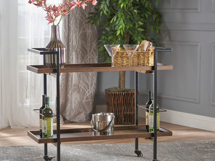 Modern Industrial Bar Cart With Shelving And Casters