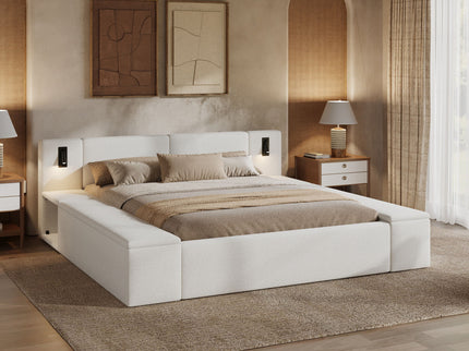Upholstered Platform Bed Frame With Hidden Storage, Built-In Nightstands & LED Reading Lights