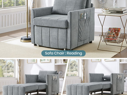 Upholstered Convertible Sleeper Sofa With 5 Position Backrest, Side Pockets, Storage