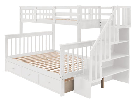 Stairway Bunk Bed With Storage And Guard Rail For Bedroom