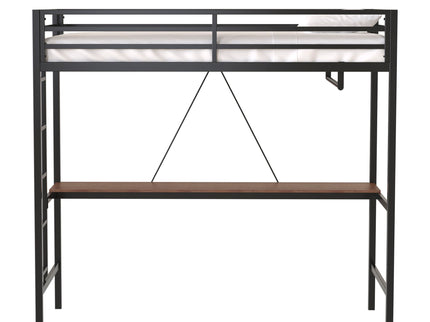 Adam - Twin Loft Bunk Bed With Cinnamon Wood Desk And Closet Rod - Black