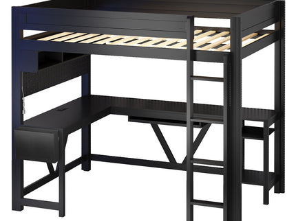 Gaming Loft Bed With Desk, Storage Shelves, LED And Charging Station