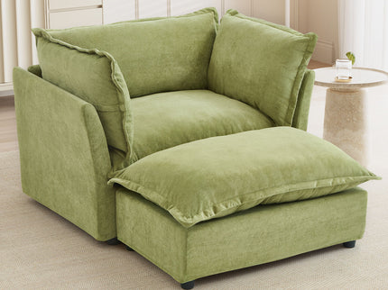 Modern Cozy Upholstered Armchair Sofa With Movable Ottoman