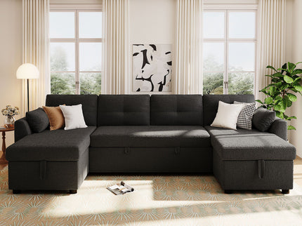 U-Shaped Sectional Sofa Bed With Storage And USB Ports