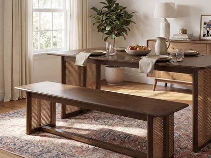 Dining Bench With Rattan Weave