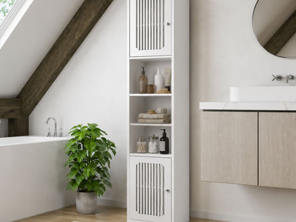 Tall Bathroom Cabinet With Adjustable Shelves, Louvered Door Floor Standing Storage Unit - White