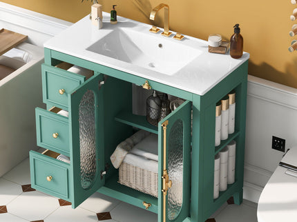 Bathroom Vanity With 3 Drawers And 2 Soft Close Doors Cabinet - Lake Green