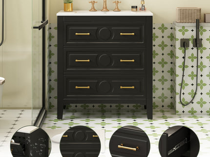 Retro Bathroom Vanity With Sink Combo, Free Standing Single Set With 3 Drawers