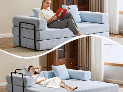 Convertible Floor Sofa Bed With Pillow Back Support Armrest