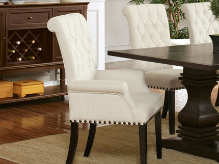 Vaughn - Upholstered Dining Chair With Tapered Legs And Nailhead Trim - Beige