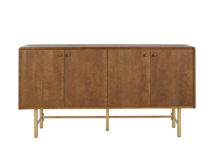 Modern Scandinavian 4 Door Sideboard Storage Cabinet With Adjustable Shelves - Brown / Gold