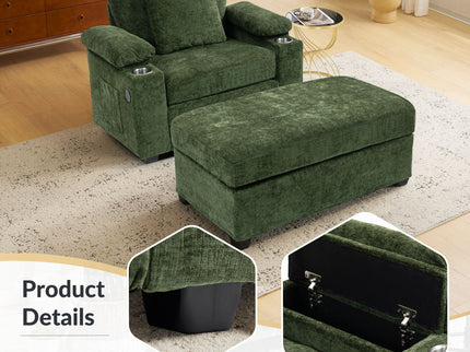 Modern Oversized Chair With Ottoman, Cupholders And USB Charging Ports