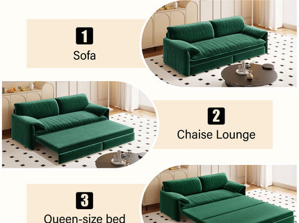 Queen Pull Out Sofa Bed, 3 In 1 Convertible Sleeper Sofa With Side Storage